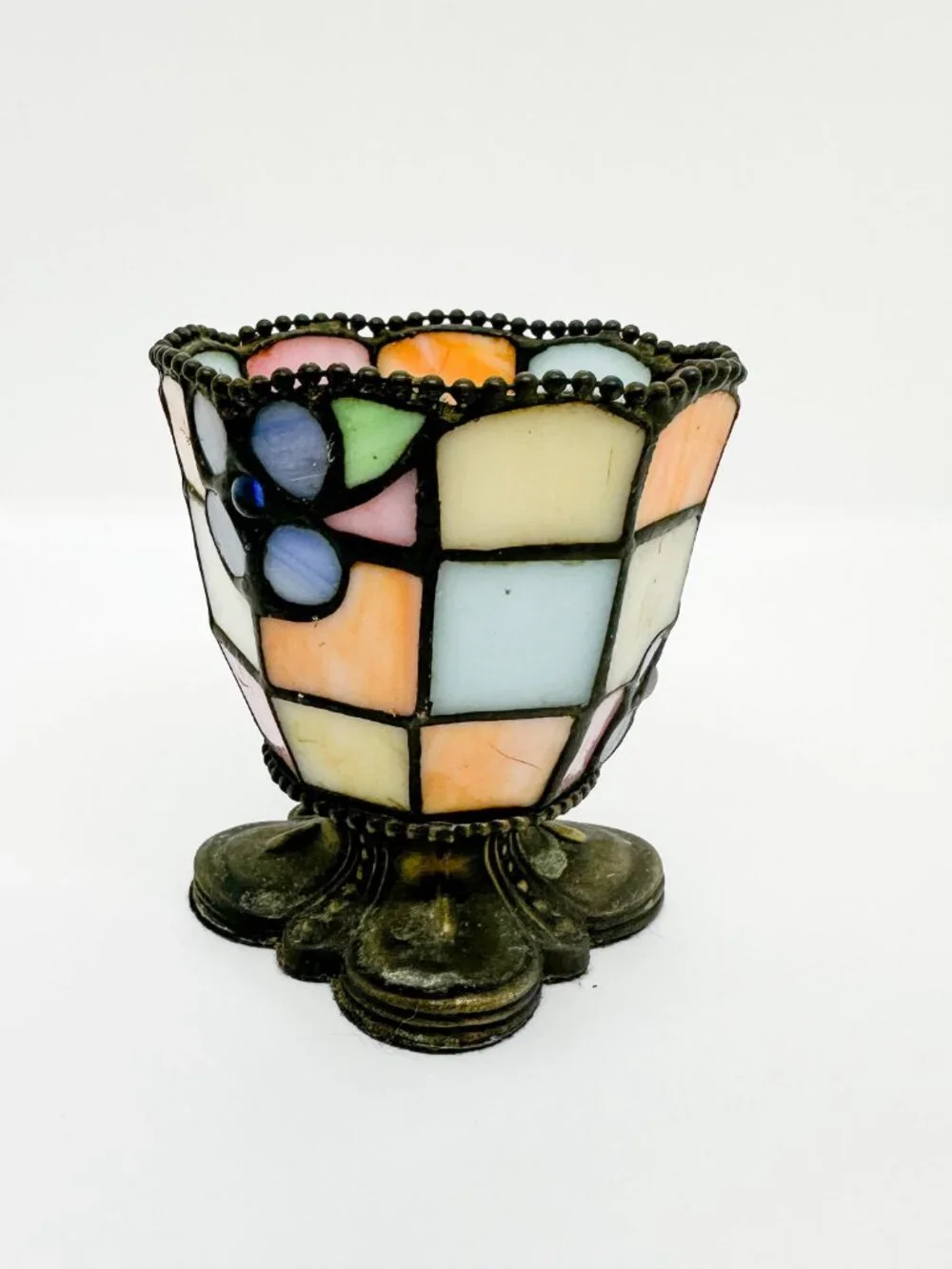 Vtg Partylite Tiffany Style Stained Glass Tea Light Floral Cottagecore Gothic - Picture 2 of 7